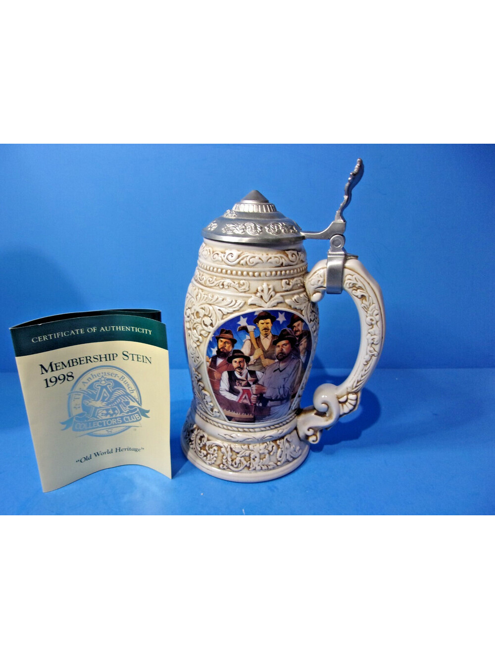 Anheuser Busch 1998 Budweiser Membership Stein Old World Heritage Pewter Lid COA